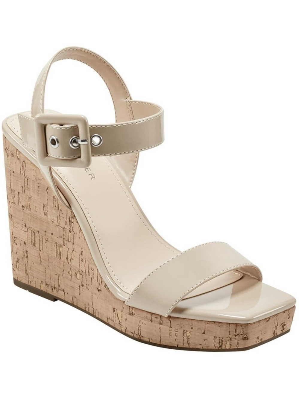 Marc Fisher Cream Patent Cork Wedge Sandal Size 8.5 BNIB